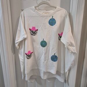 NWOT Fantastic Fawn White Tee with Pink and Blue Sequins